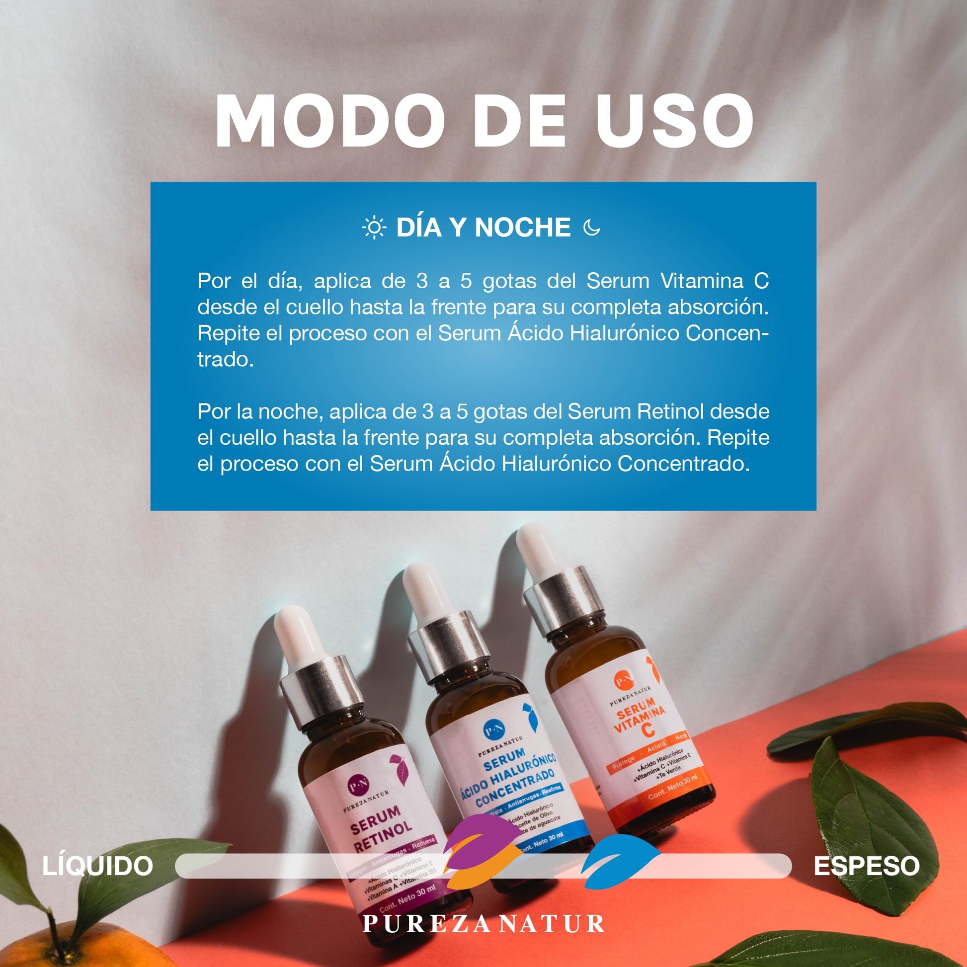 PUREZA NATUR Kit Serum facial Acido Hialurónico, Vitamina C y Retinol anti edad | Paquete completo de serum para el cuidado de la piel, hidratación y rejuvenecimiento (Kit AH + Retinol + Vit C)