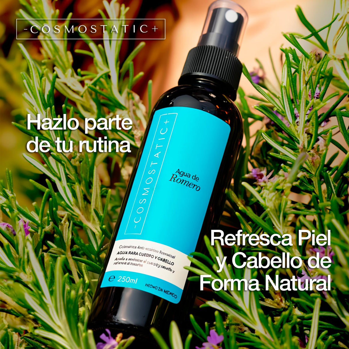 Agua de Romero COSMOSTATIC Natural 100% Anti Caída y Crecimiento de Cabello Acondicionador Orgánico Anti Frizz y Antiestática Cuidado de la Piel y Refrescante Corporal