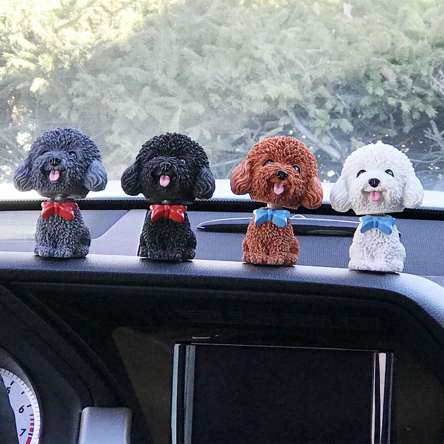 IBWell Mini Bobbing-Head Dog for Car Dash Board Decor,dashboard Doggy Puppy Teddy Toy with Adhesive Tabï¼ˆPoodleï¼‰ (Black A)