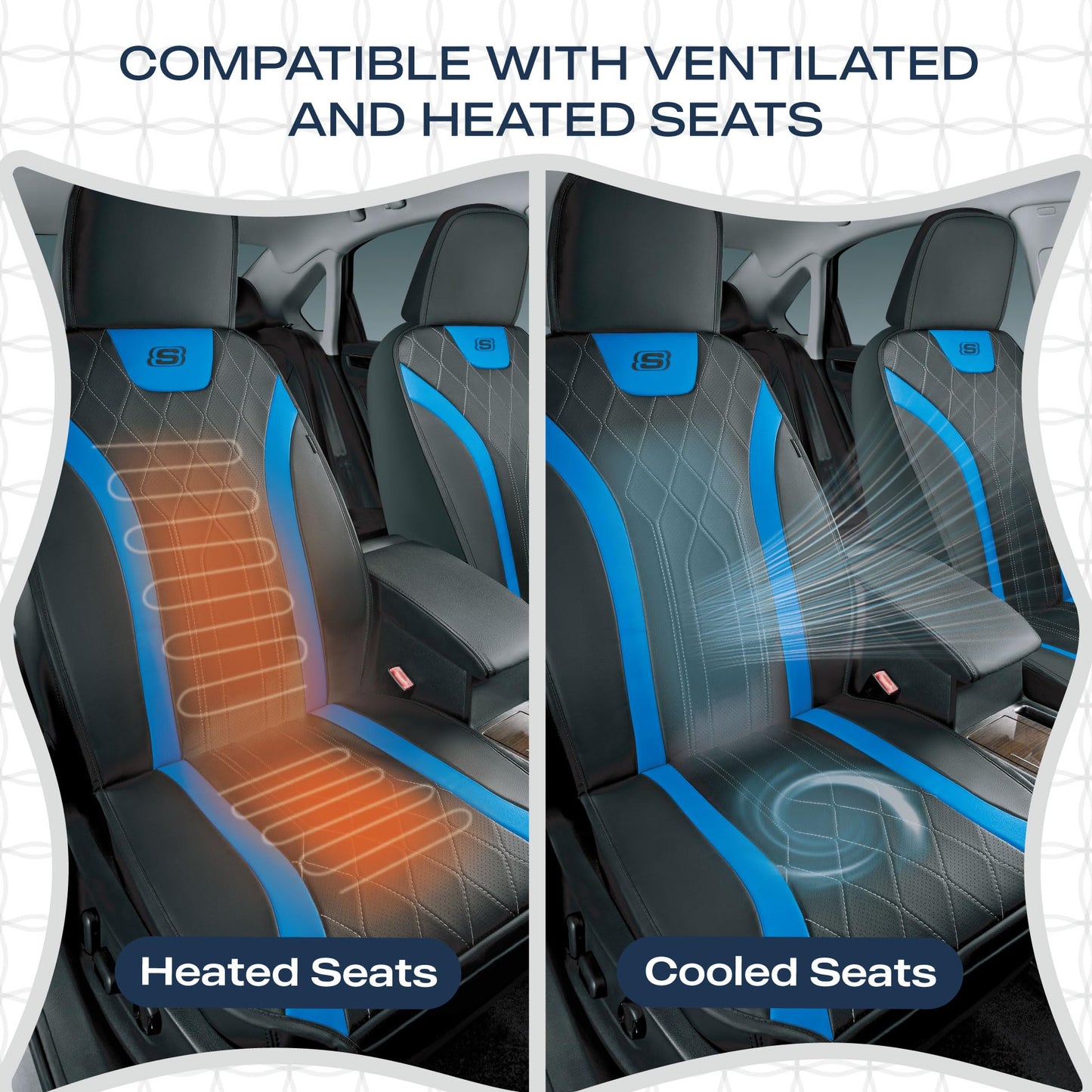 Skechers MAX Cushioning - Fundas de asiento de coche, protectores de asiento delantero de coche de cuero con espuma viscoelástica, fundas impermeables sin laterales compatibles con airbag con bolsillo