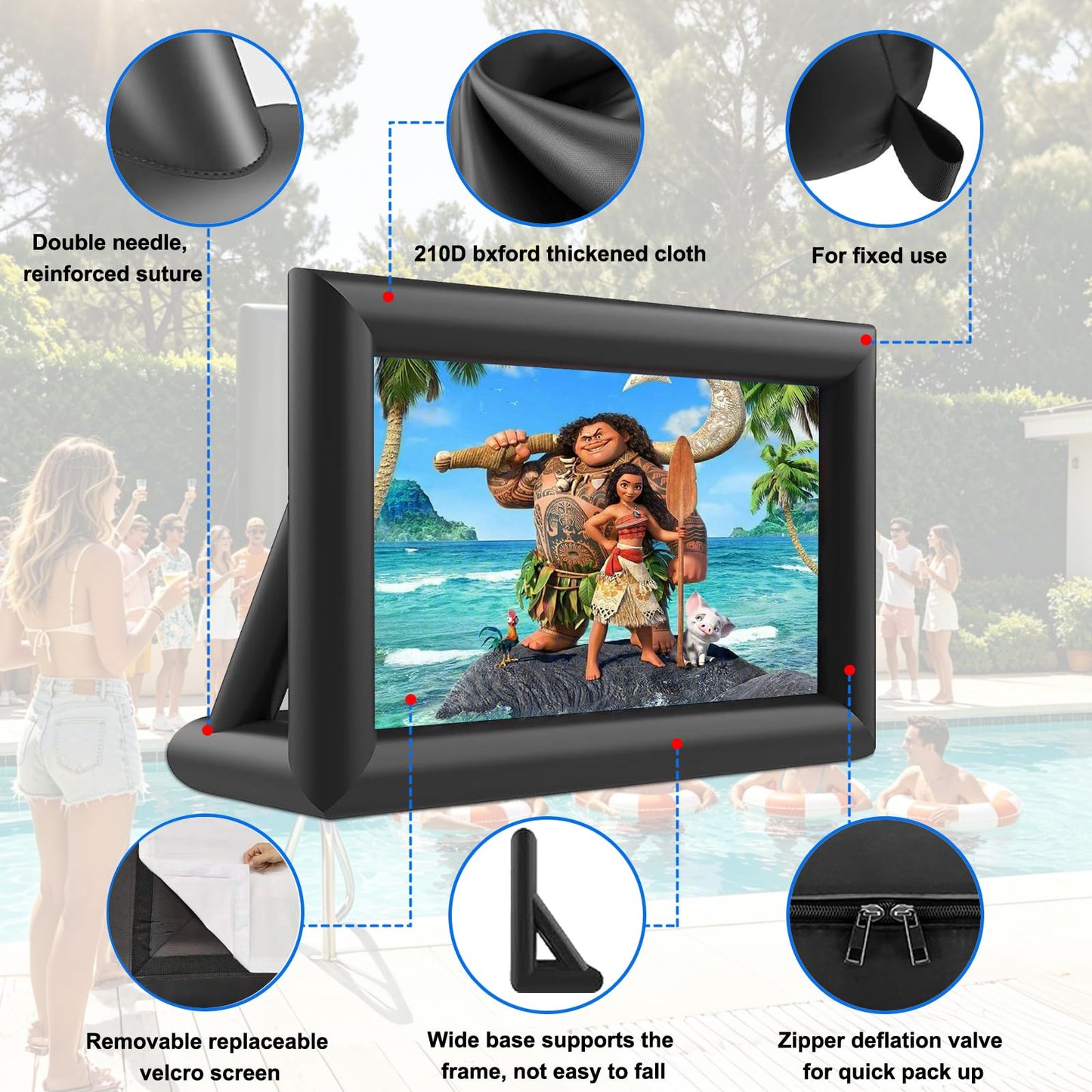 GYUEM Pantalla de Cine con proyector portátil Inflable de 20 pies, Enorme Paquete de Pantalla de proyección de Cine soplado por Aire con Cuerda, soplador, proyección Frontal y Trasera