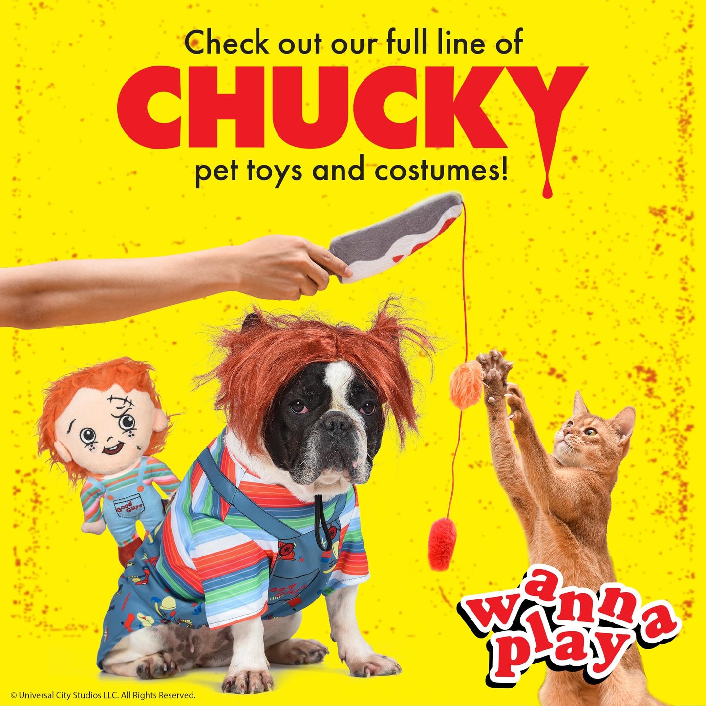 CHUCKY - Juguete de peluche de 9 pulgadas para perros con cuerpo plano | Juguete chirriante para perros de tamaño mediano, juguete masticable para perros con chirriador | Juguetes de película de