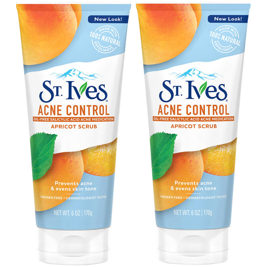 St. Ives - Exfoliante facial para control del acné, albaricoque control de granos, 6 Ounce (Pack of 2)