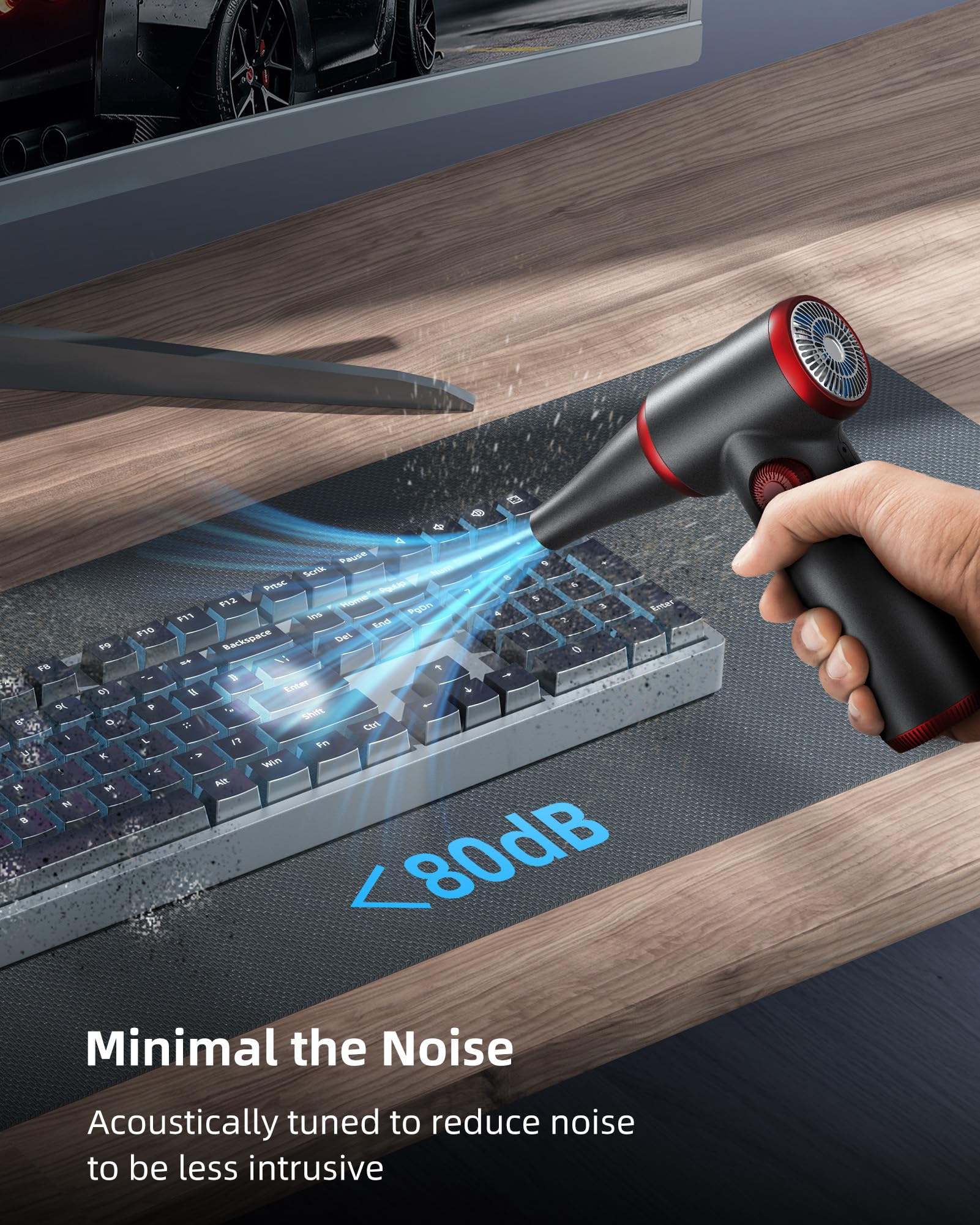 Koonie - Plumero de Aire inalámbrico, Funciona con Pilas, portátil reemplaza latas de Aire comprimido, soplador de Aire de Carga rápida de 6000 mAh 10 W, sin Gas para Teclado de computadora, Coche,
