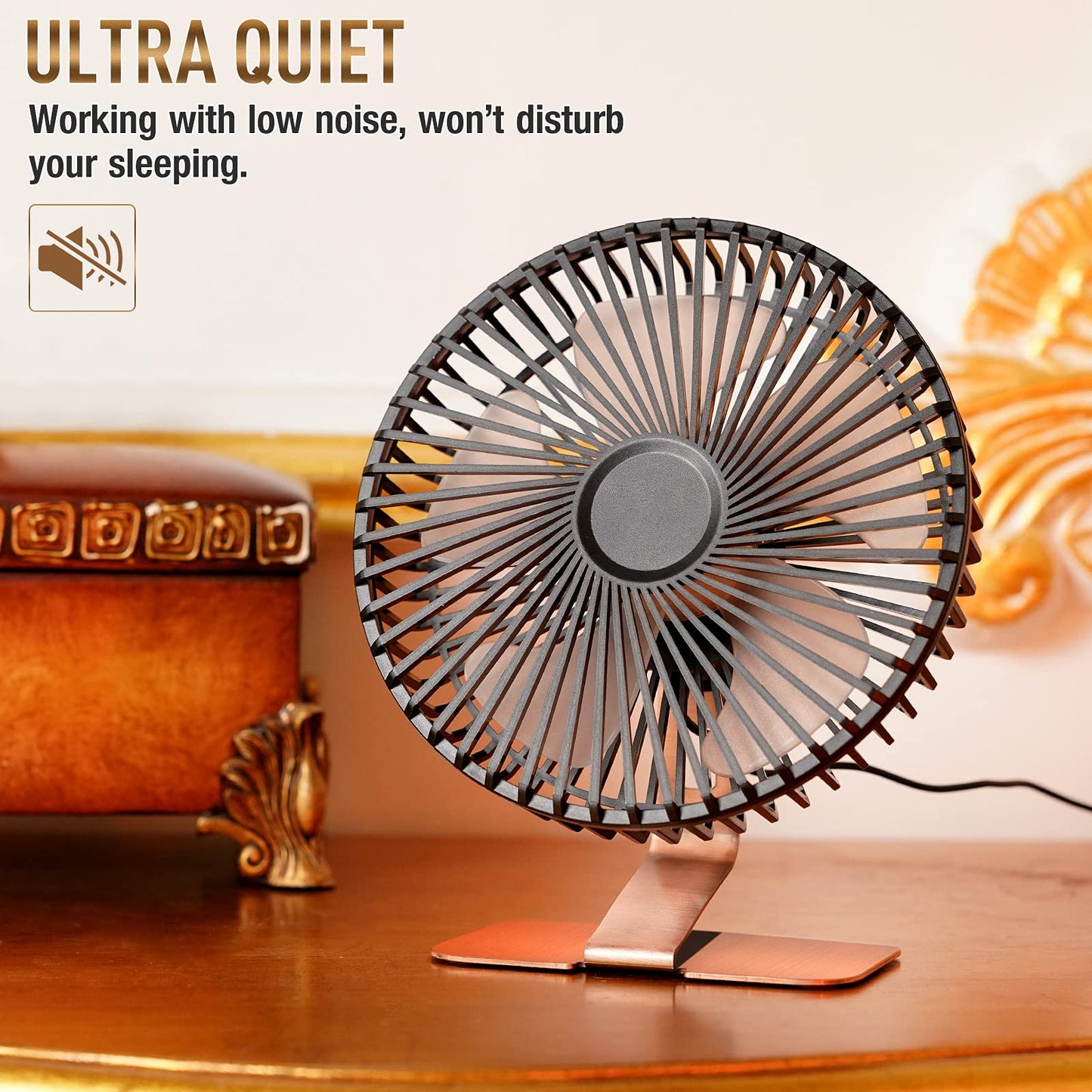 Ventilador de Escritorio SLENPET Bronce USB 6 Pulgadas Ultra Silencioso 4 Velocidades Base de Metal