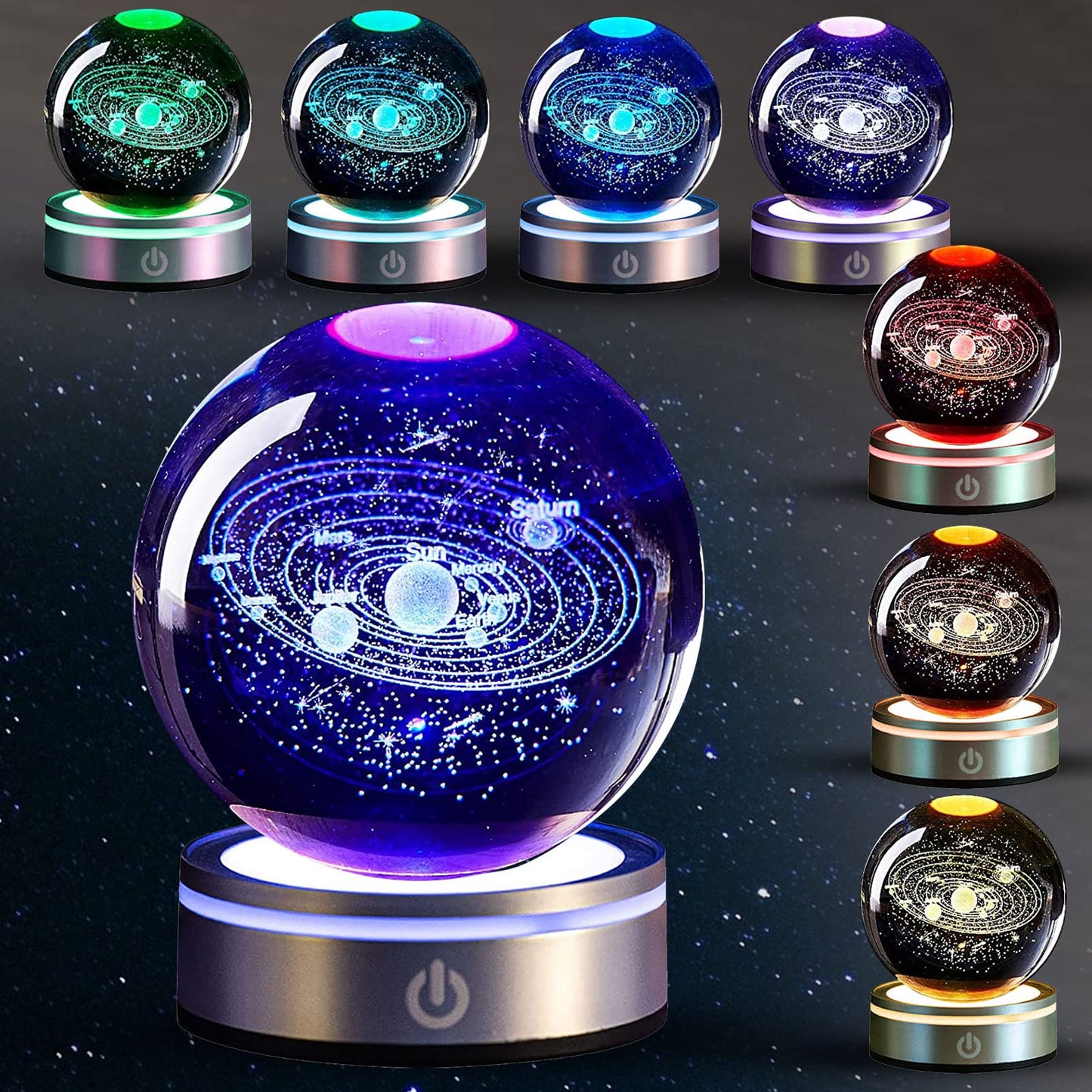 Bola de Cristal 3D, 8cm/3.15inch Sistema Solar Bola de Cristal Planetas Bola de Cristall con Base de la Lámpara del LED, Regalos de Astronomía de Planeta para Niños Adultos Amantes de la Astronomía