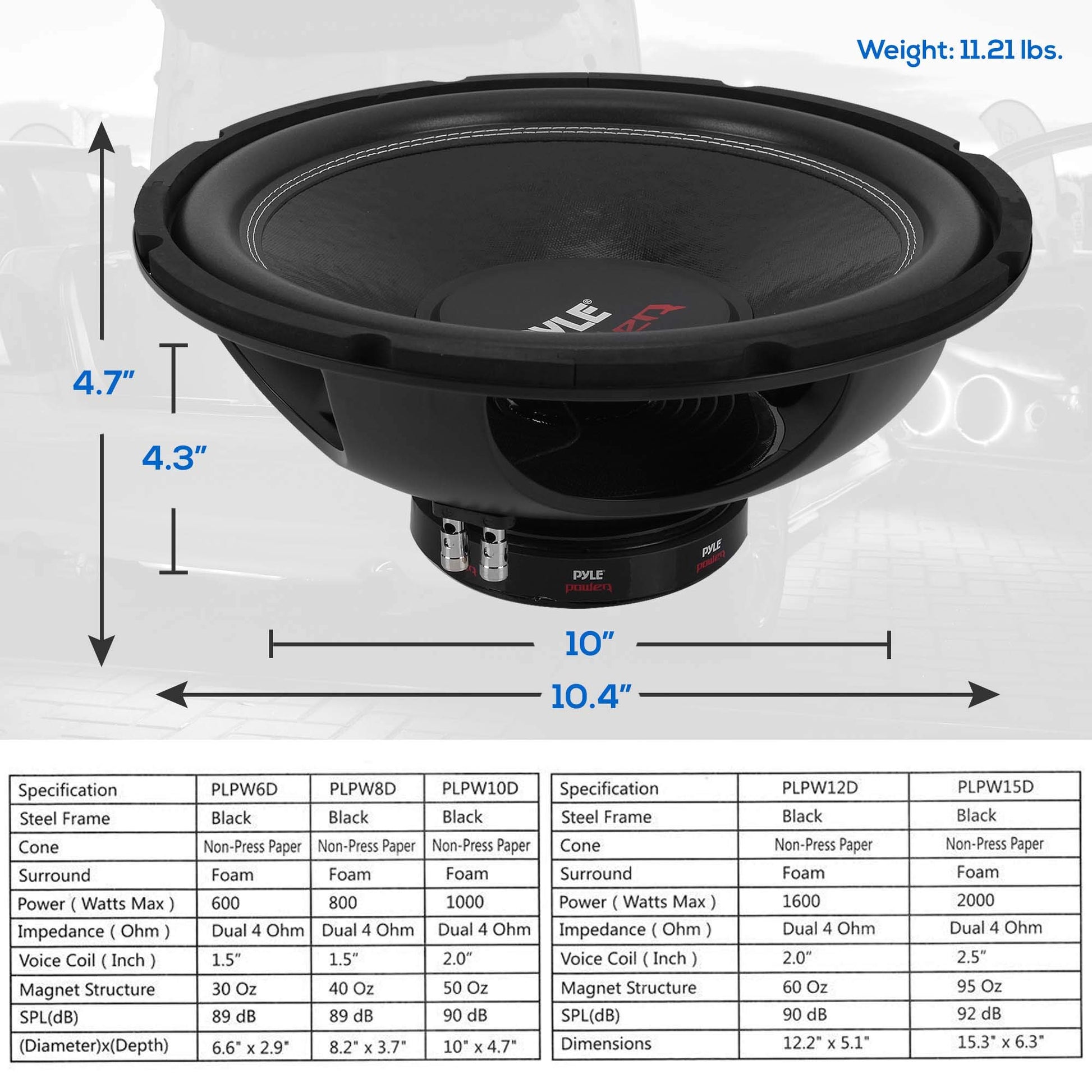 Subwoofer Dual Pyle 1000 Watts 4 Ohmios 25.4 cm