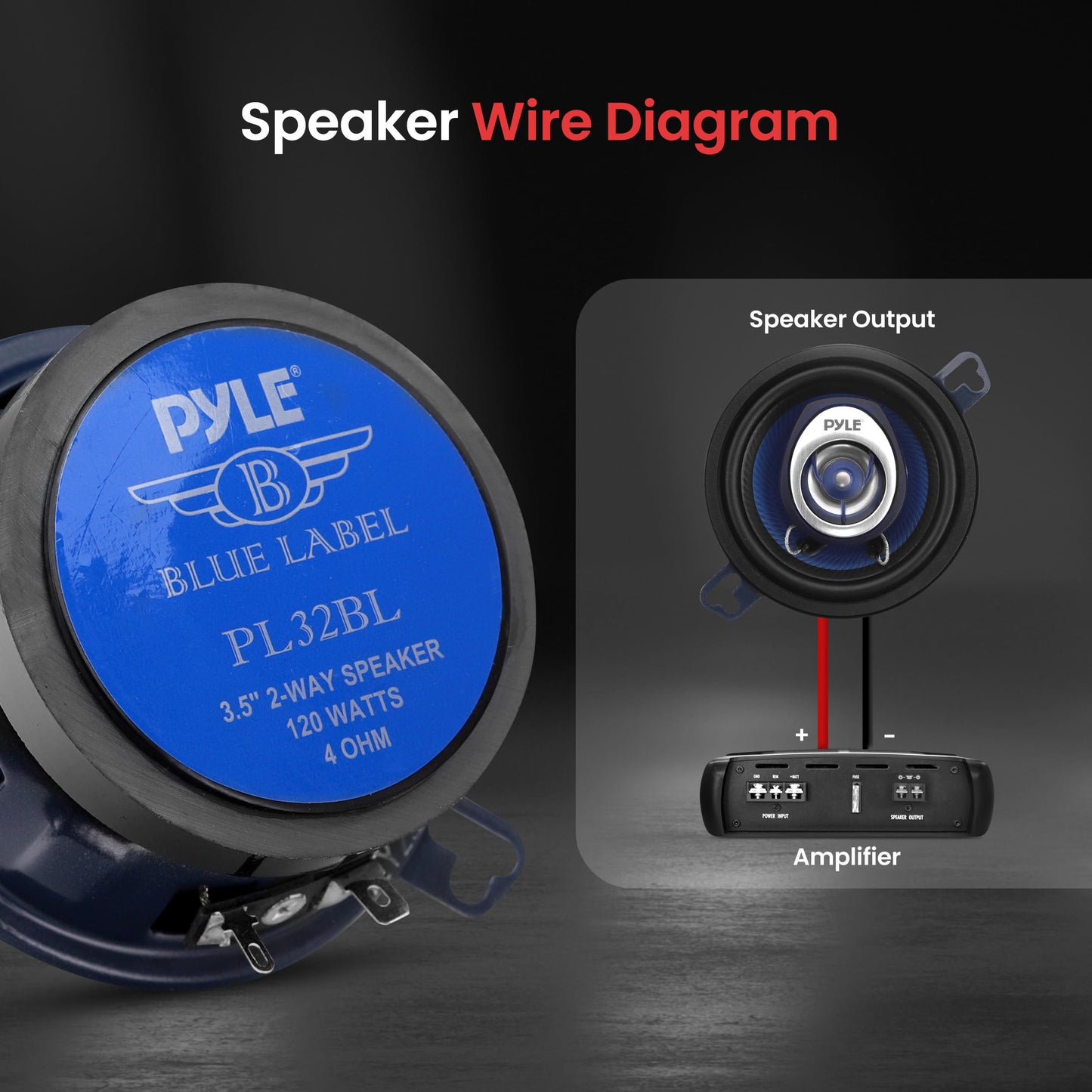 Altavoces Estéreo de Coche PYLE Azul Universales de 2 Vías 120 W 3.5 Pulgadas