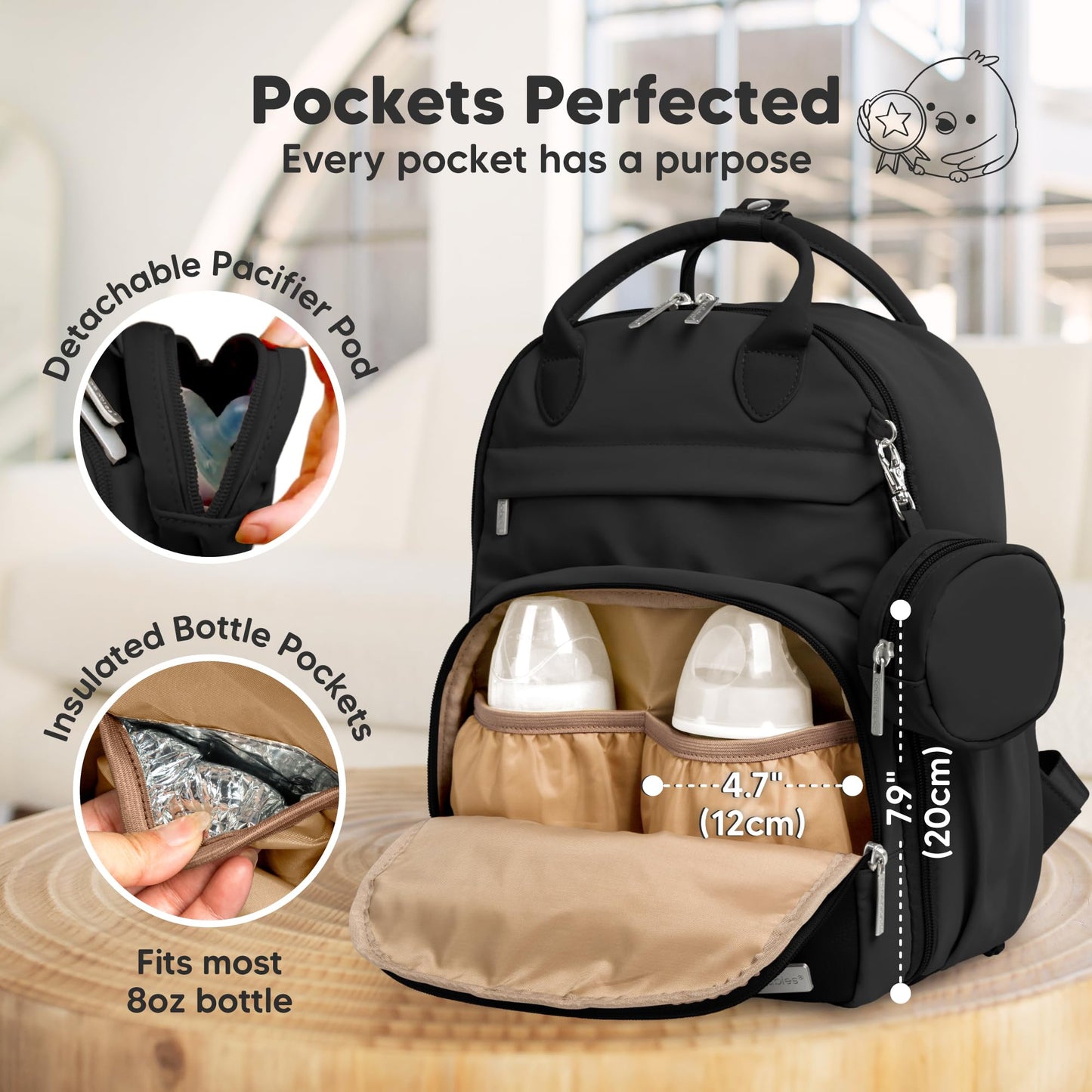 KeaBabies - Mochila para pañales de viaje (moderno negro, S)