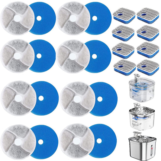 JMKleptobiosis Filtros para Fuente de Gatos，8 Piezas Filtros para Bebederos para Gatos ，Triple Sistema de Filtración, Filtro para fuente de agua para mascotas con resina y carbón activado