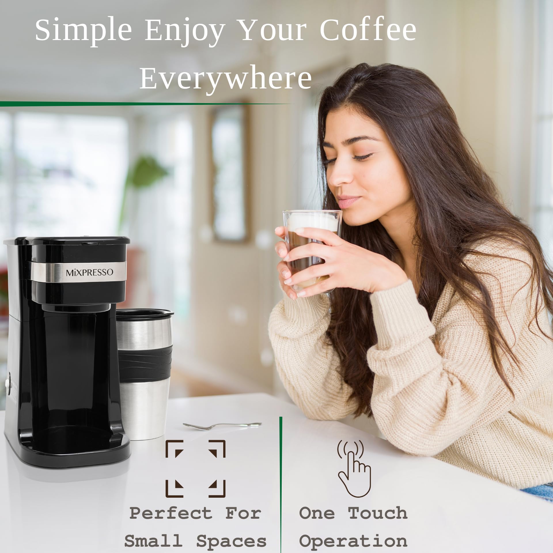 Cafetera Personal 2 en 1 Ultimate Portátil y Ligera Negra con Termo de 14oz y Filtro Reutilizable Eco-Friendly