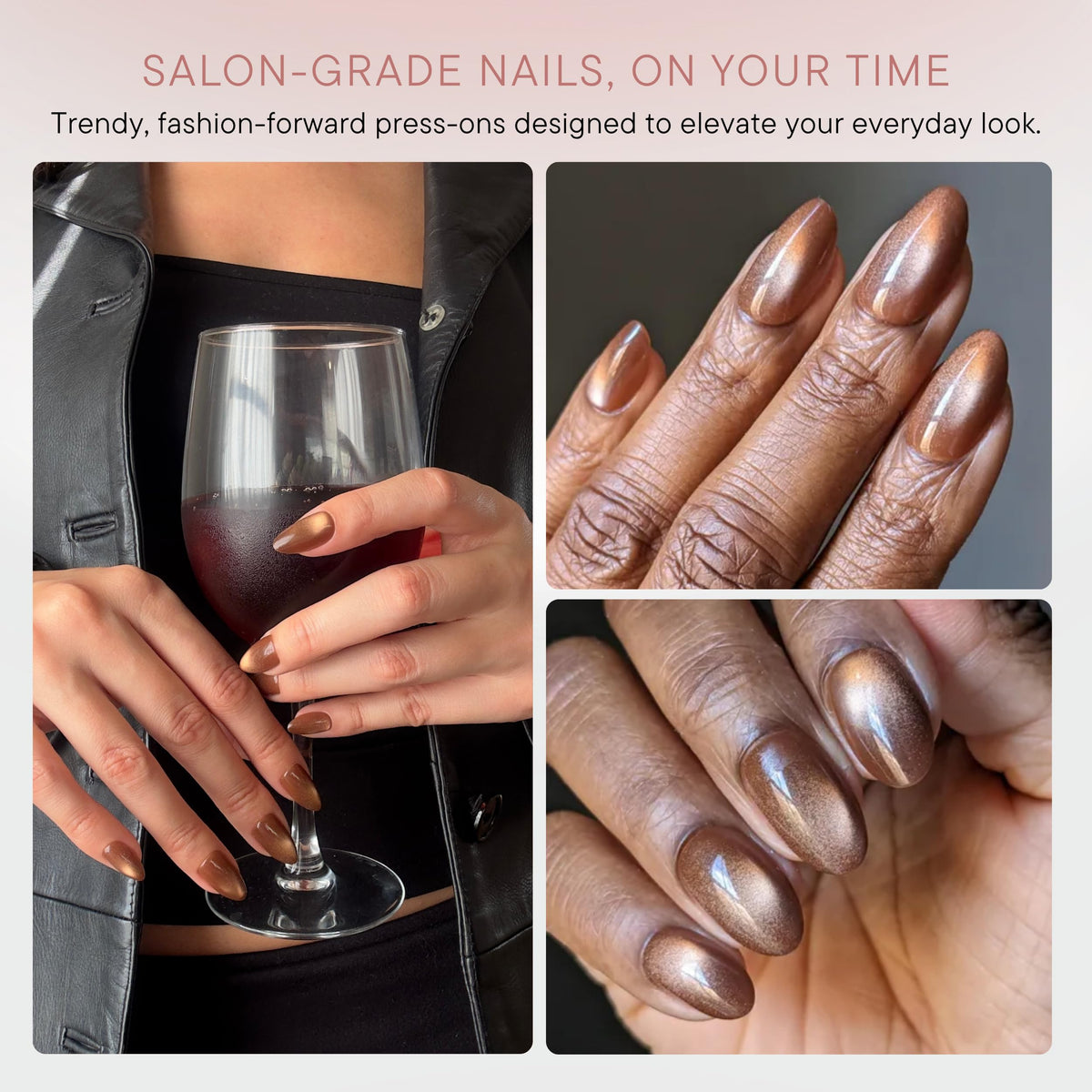 Celebritips Uñas Postizas Decorativas | Polvo De Canela, Uñas Cortas Almendradas, Reutilizables, Uñas De Otoño Con Calidad De Salón | 16 Tamaños - Kit De 32 Uñas Con Pegamento De Fijación Extra Fuerte