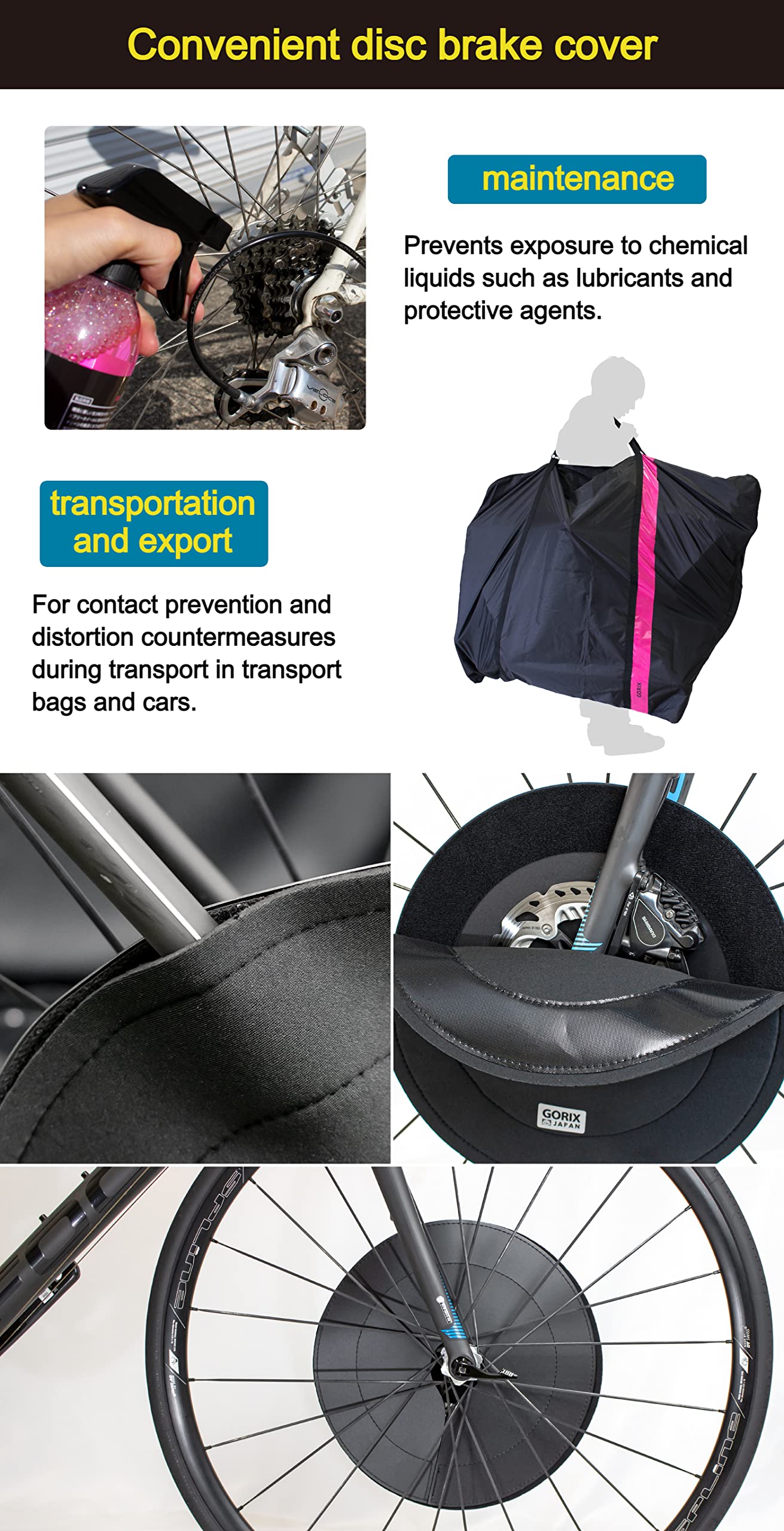 GORIX Juego de 2 cubiertas de freno de disco para bicicleta, protector de transporte para equipaje, carretera y MTB (GX-DBCOVER)
