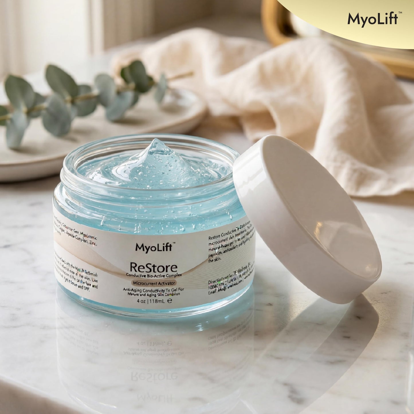 Gel conductor restaurador de 4 oz, complejo bioactivo para microcorriente - extracto de té verde, péptidos de colágeno, cuidado de la piel facial, antienvejecimiento y reafirmante de la piel