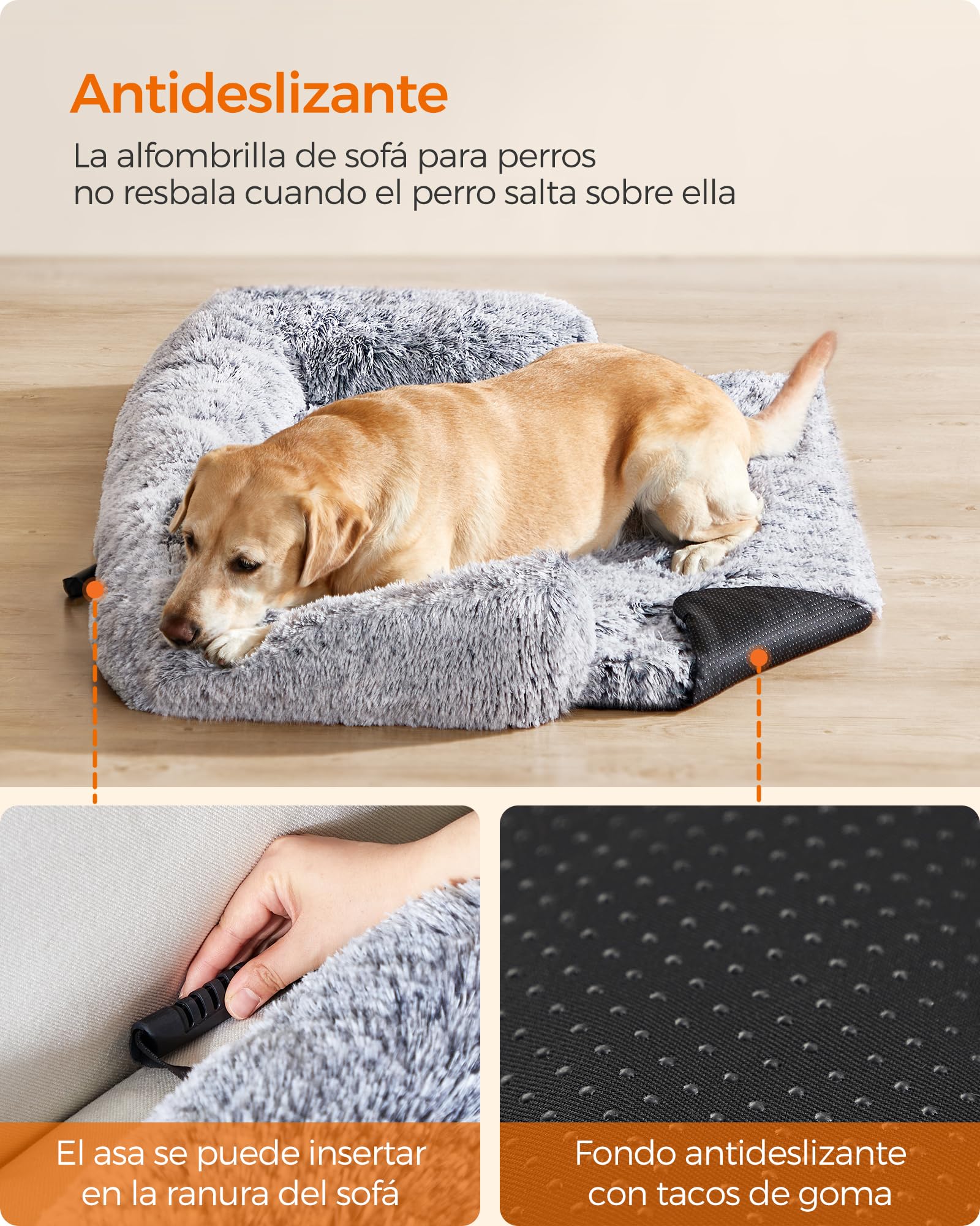 Feandrea Cama para Perros, Funda Protectora para Sofá, 122 x 95 x 18 cm, Tela de Felpa, XXL, para Perros Grandes,Gris Ombré MPGW224G01