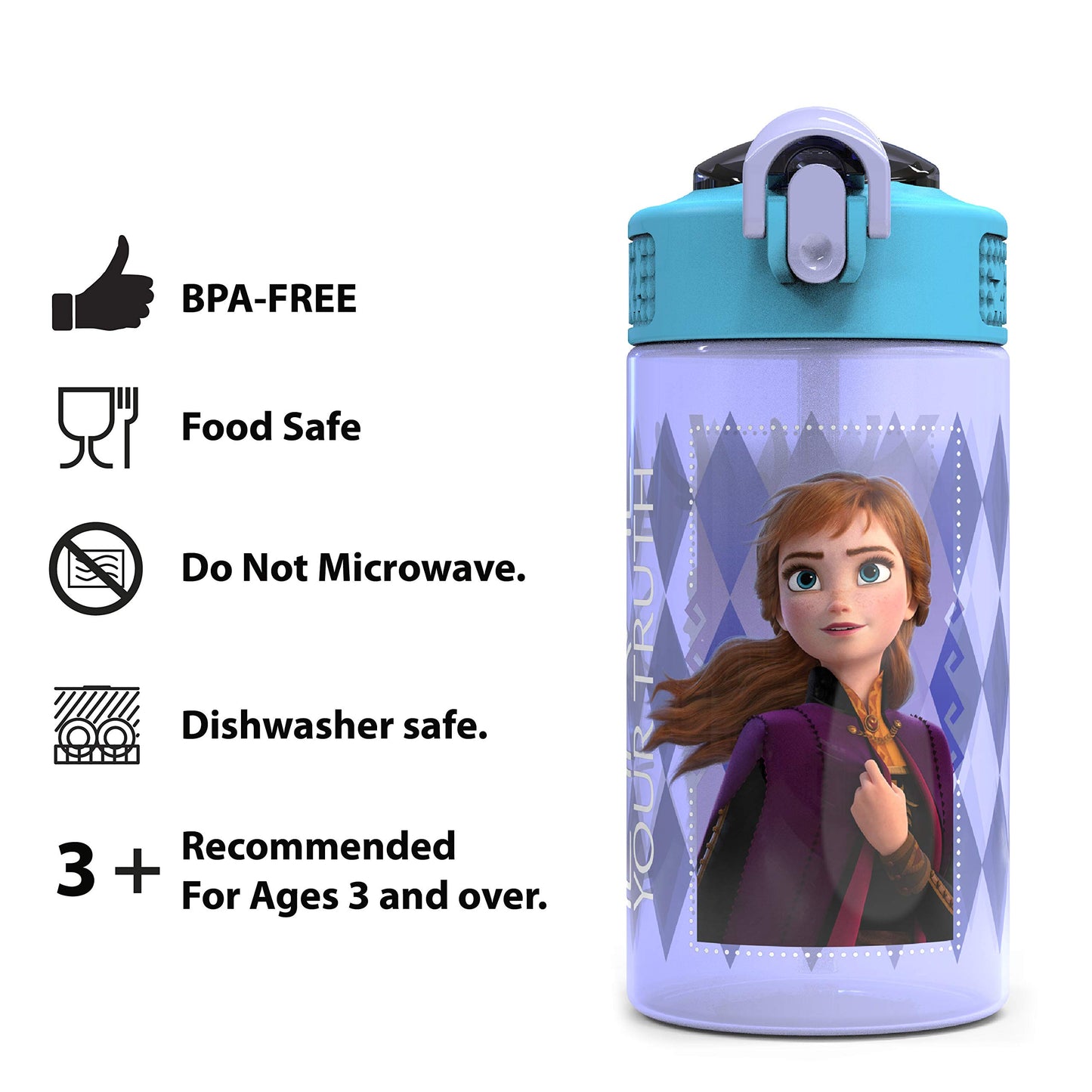 Juego de Botellas de Agua de Plástico Zak Designs Disney Rosa Frozen para Niñas