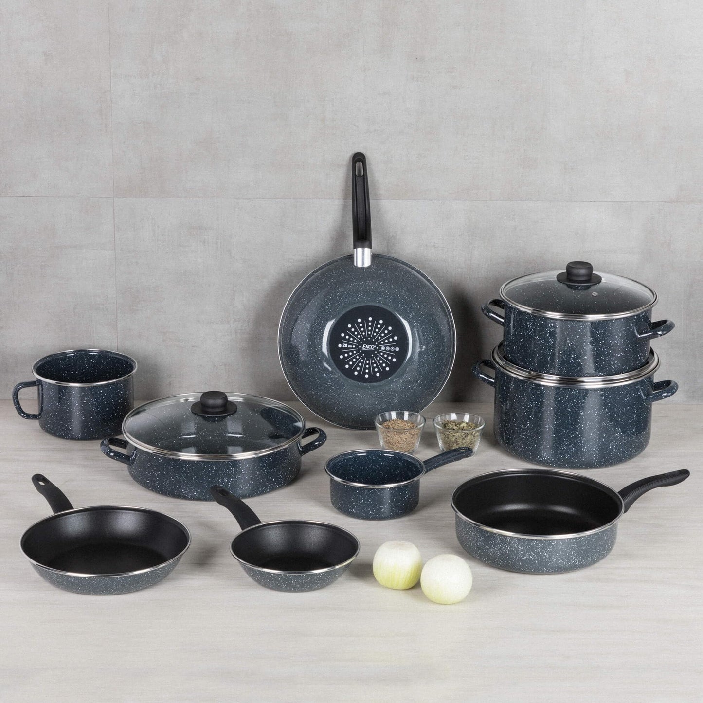 Batería de Cocina Ekco Gris Inducción 12 Piezas Acero Esmaltado