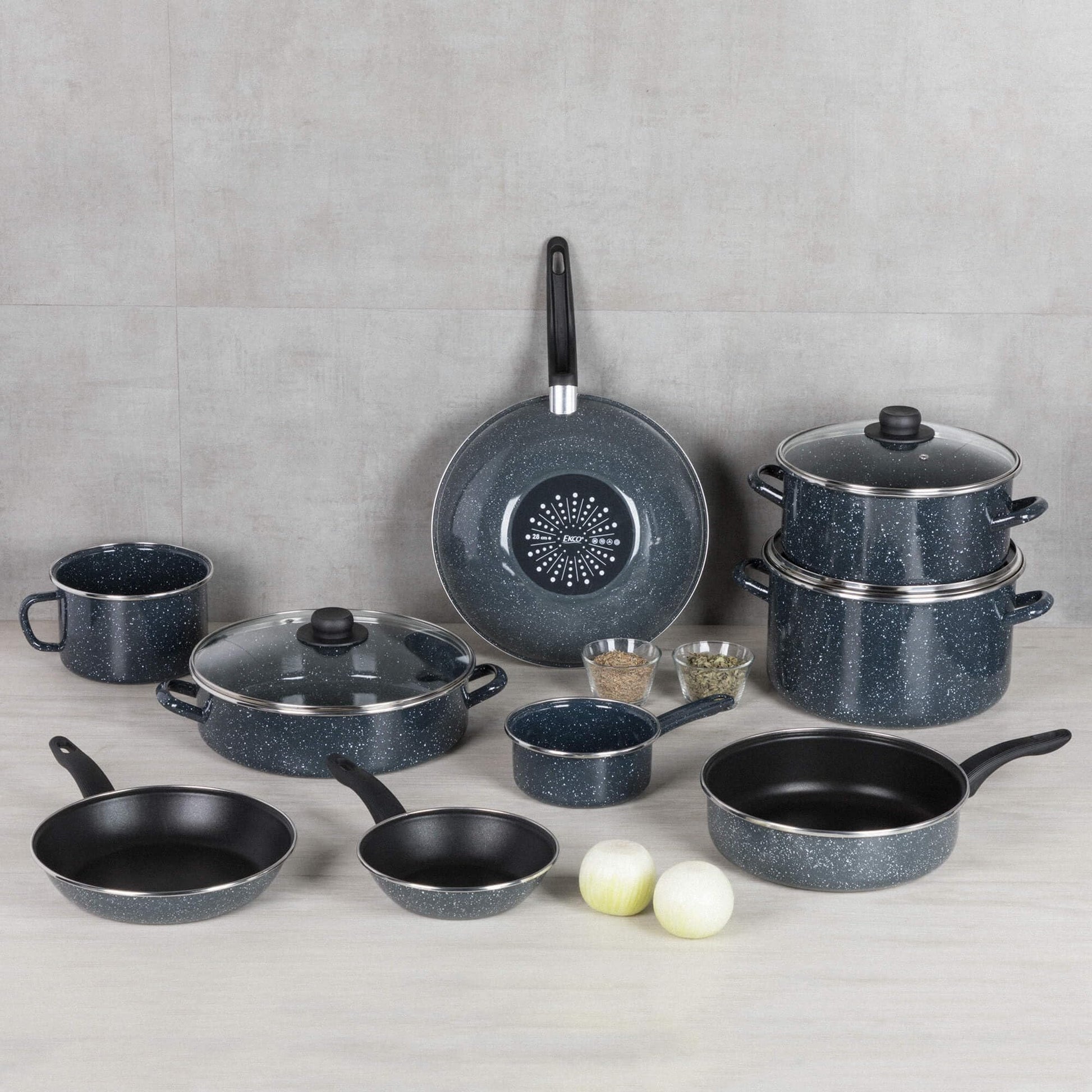 Batería de Cocina Ekco Gris Inducción 12 Piezas Acero Esmaltado