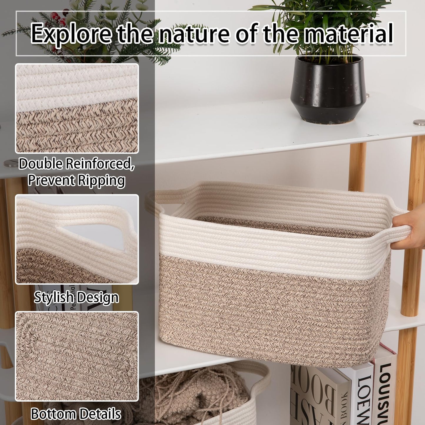 OIAHOMY - Paquete de 3 cestas de almacenamiento para organizar, 13 x 9.85 x 8.7 pulgadas, cesta tejida con asas, contenedor de almacenamiento de juguetes, cesta elegante para decoración de habitación
