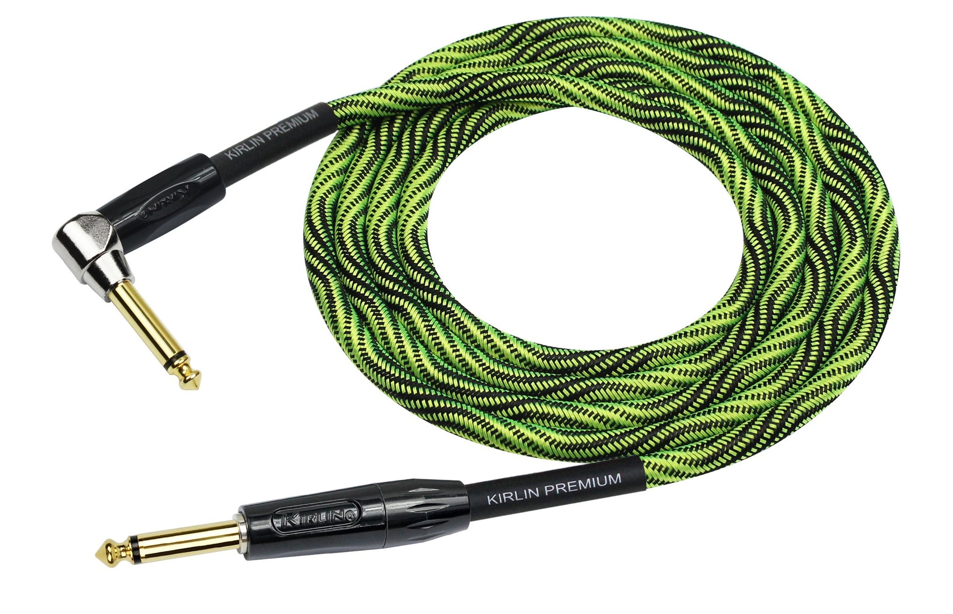 KIRLIN Cable IWB para instrumentos, 1/4 pulgadas de ángulo recto a recto, onda verde negro, 20 pies (IWB-202 BFGL-20/WBG)
