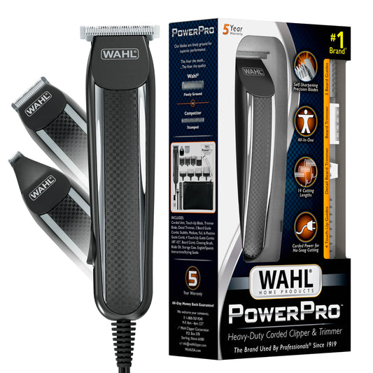 Wahl Clipper PowerPro Corded Beard Trimmers, Hair Clippers and Haircut Trimmers, men's grooming kits for Beard, Mustache, Stubble, Ear, Nose, Body Grooming, by the Brand used by Professionals # 9686