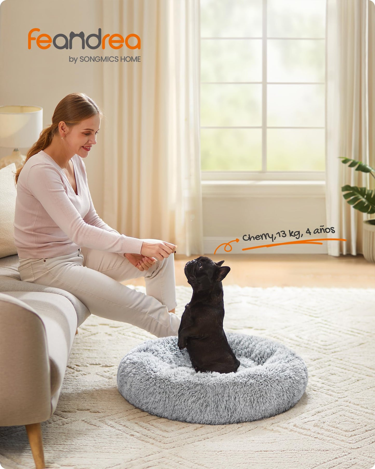Cama de Perros Feandrea Gris Ombré con Cojín Central Extraíble y Lavable