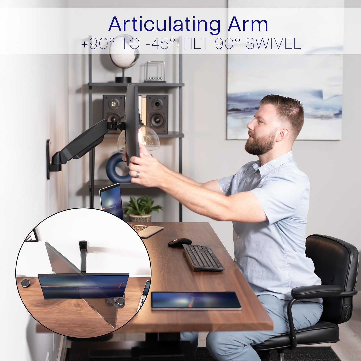 Soporte de Pared VIVO Negro con Brazo Neumático Ajustable para Monitores de 17 a 32 Pulgadas