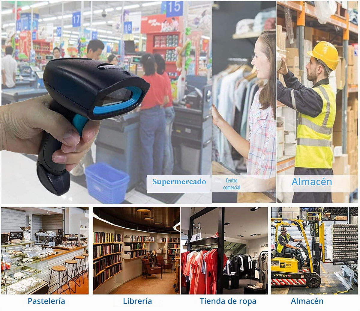 Escáner de Código QR 2D Inalámbrico Rabitpos Negro con Escaneo Automático para POS e Inventario