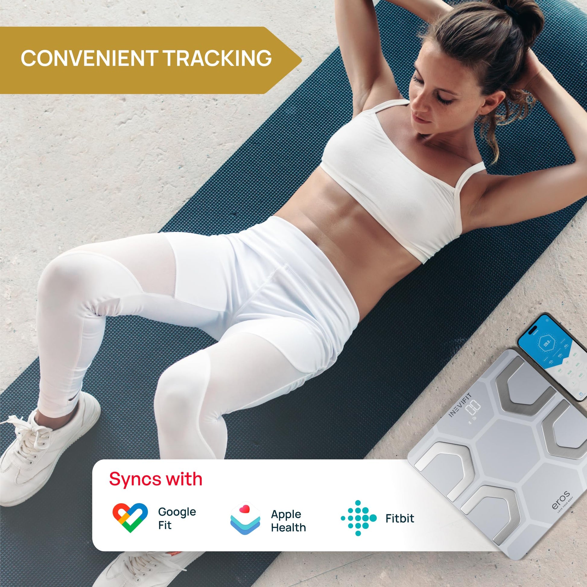 INEVIFIT EROS - Báscula digital de baño con Bluetooth y aplicación inalámbrica para smartphone (400 libras, 11,8 x 11,8 pulgadas), Blanco, Large Platform 11.8"X11.8"