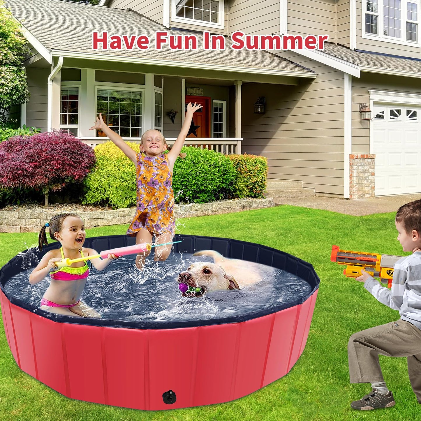 CACSPS - Piscina plegable para perros, piscina infantil de 55 x 12 pulgadas con plástico duro, tina antideslizante para patio trasero al aire última intervensión, piscina plegable para perros,