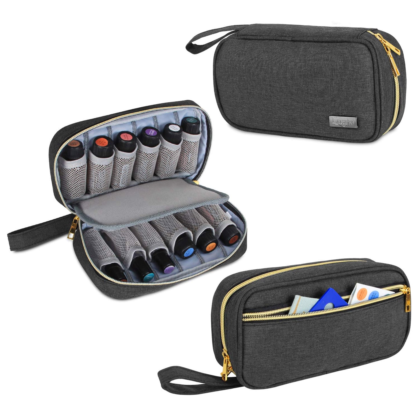 LUXJA - Estuche de transporte de aceite esencial, capacidad para 12 botellas (5 ml a 15 ml, incluyendo botellas enrollables), organizador portátil para aceites esenciales y accesorios (solo bolsa),