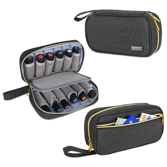 LUXJA - Estuche de transporte de aceite esencial, capacidad para 12 botellas (5 ml a 15 ml, incluyendo botellas enrollables), organizador portátil para aceites esenciales y accesorios (solo bolsa),