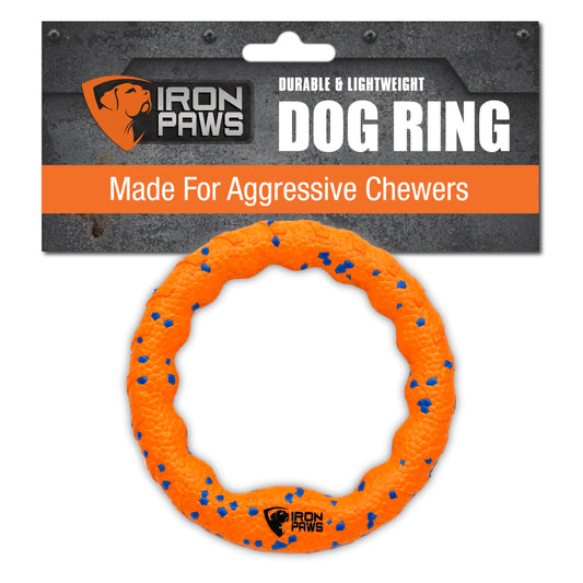 Iron Paws - Juguete de anillo indestructible para perro, color naranja - Juguetes resistentes para masticadores agresivos, disco volador de perro para buscar, tirón de guerra y entrenamiento de perros