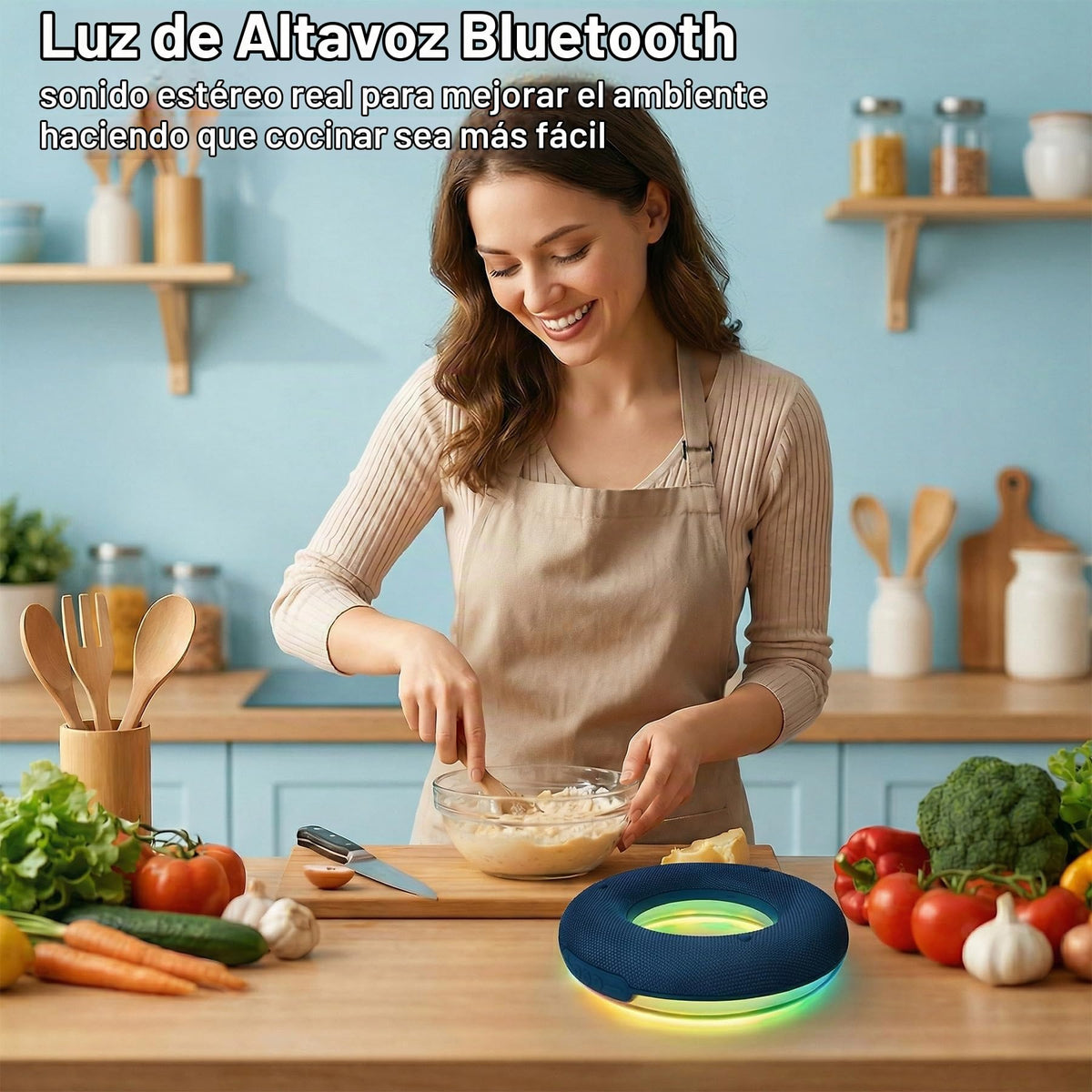 Bocina Bluetooth Portátil con Iluminación RGB Ajustable Inalámbrica Sonido Potente de 16W Bajos Profundos IPX6 Impermeable para Interiores y Exteriores
