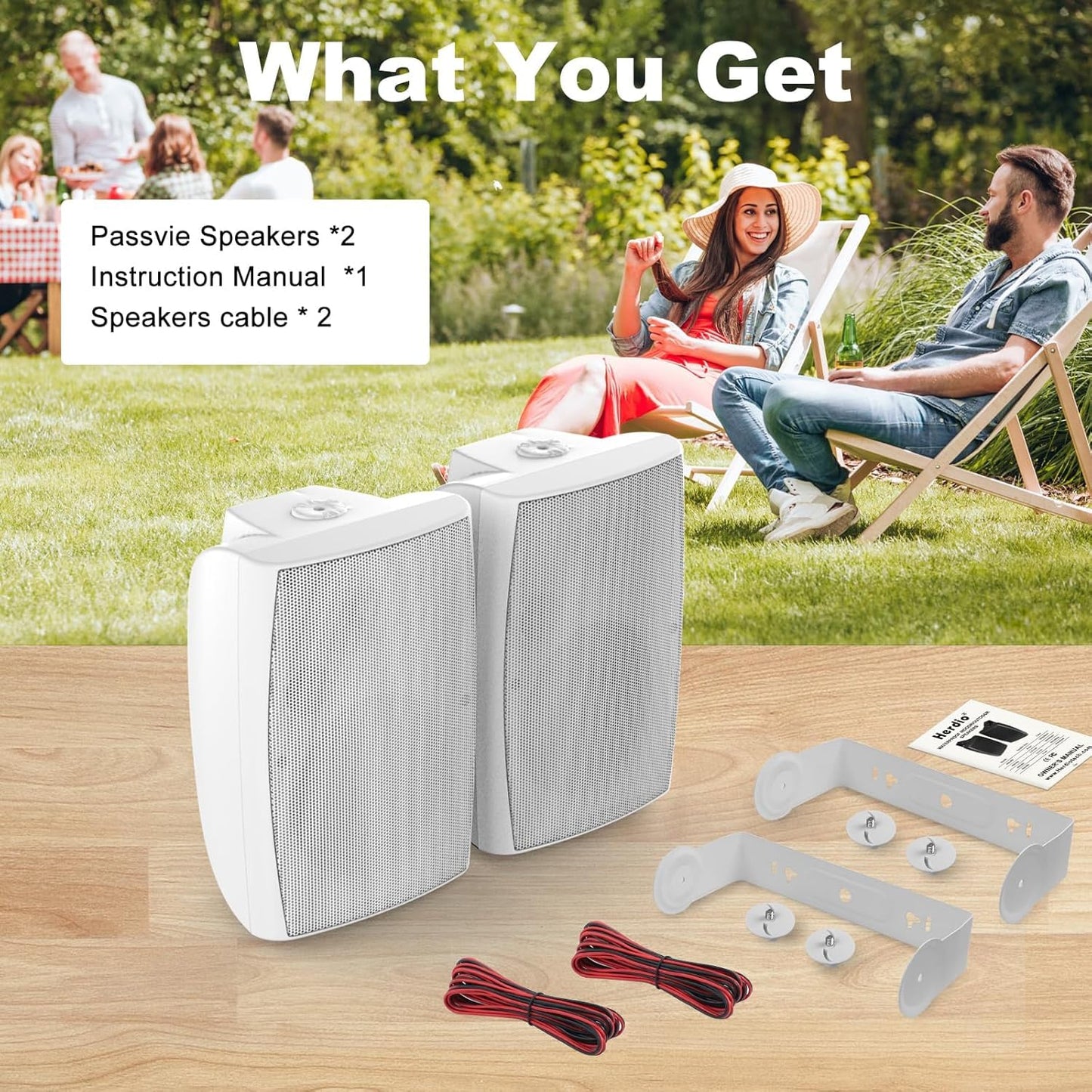 Herdio 8 Pulgadas 600 W Altavoces pasivos Impermeables con Cable con Graves potentes, Montaje en Pared, Sistema de Sonido Fuerte Duradero, Adecuado para Patio, jardín, Porche, Patio Trasero, Cine en