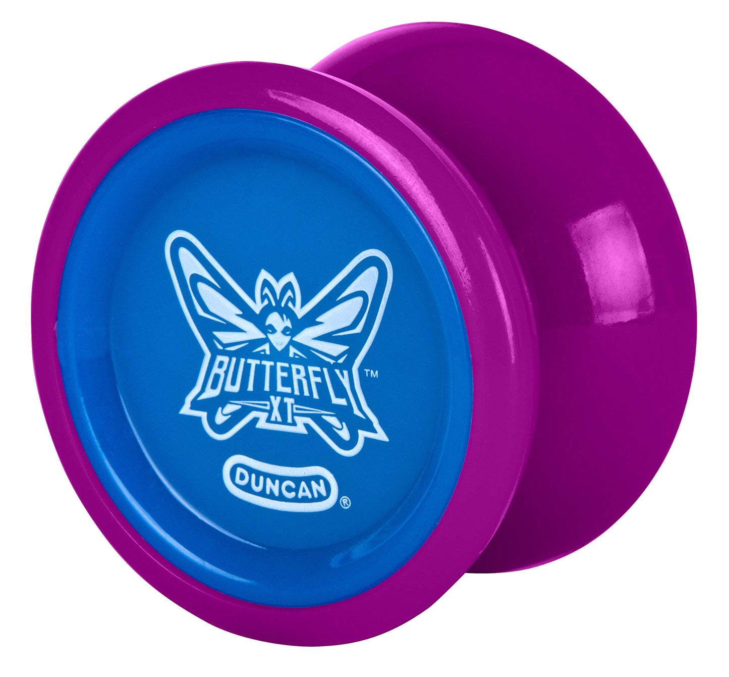 Duncan Toys Butterfly XT Yo-Yo con Cuerda, Eje de rodamiento de Bolas y Cuerpo de plástico, Truco de Cuerda, Morado con Tapa Azul