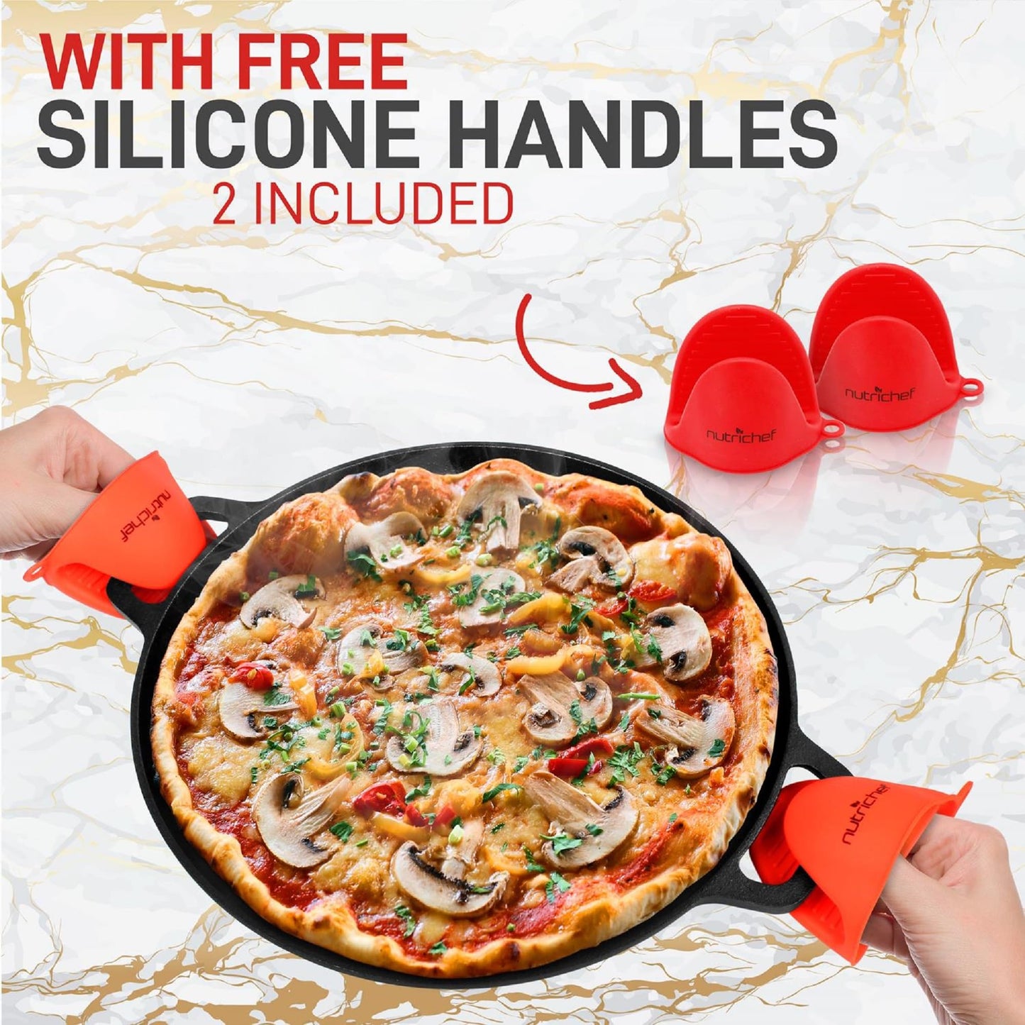 Molde Plano para Pizza NutriChef Hierro Fundido 13 Pulgadas con Asas Integradas Versátil