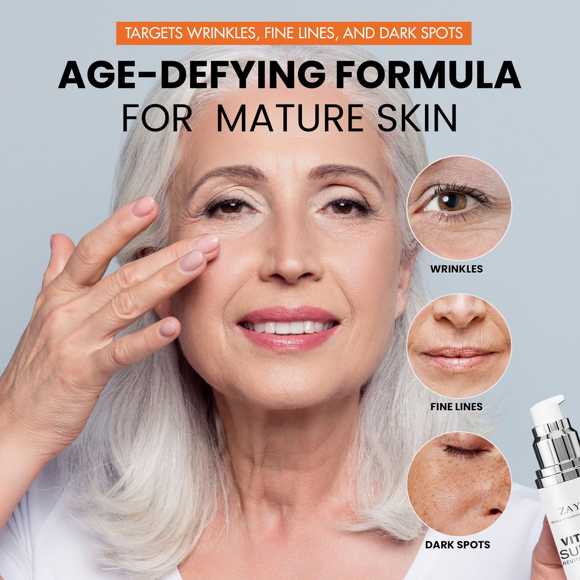 Suero facial con súper vitamina C para pieles maduras: fórmula hidratante antienvejecimiento todo en uno con vitamina C, ácido hialurónico, vitamina E y cafeína, suero reafirmante facial para