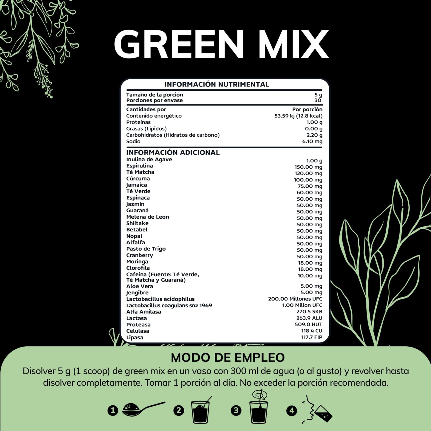 Quotidien | Green Mix Jugo Verde en Polvo con Té Matcha, Espirulina, Té Verde, Espinaca, Clorofila, Moringa, Melena de León, Enzimas Digestivas, Probióticos y muchos más | Super Blend Sabor Frutos Rojos | 30 porciones