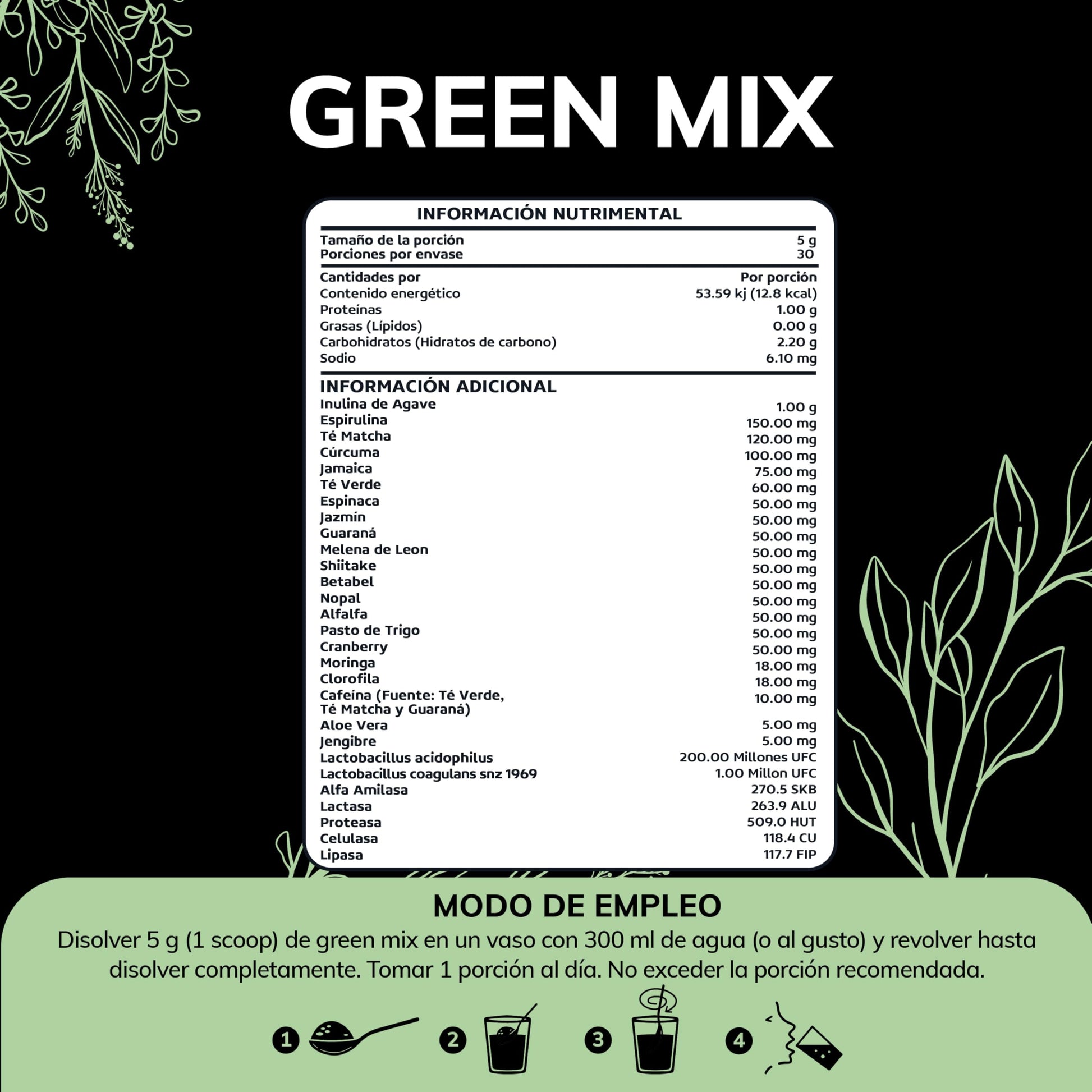 Quotidien | Green Mix Jugo Verde en Polvo con Té Matcha, Espirulina, Té Verde, Espinaca, Clorofila, Moringa, Melena de León, Enzimas Digestivas, Probióticos y muchos más | Super Blend Sabor Frutos Rojos | 30 porciones