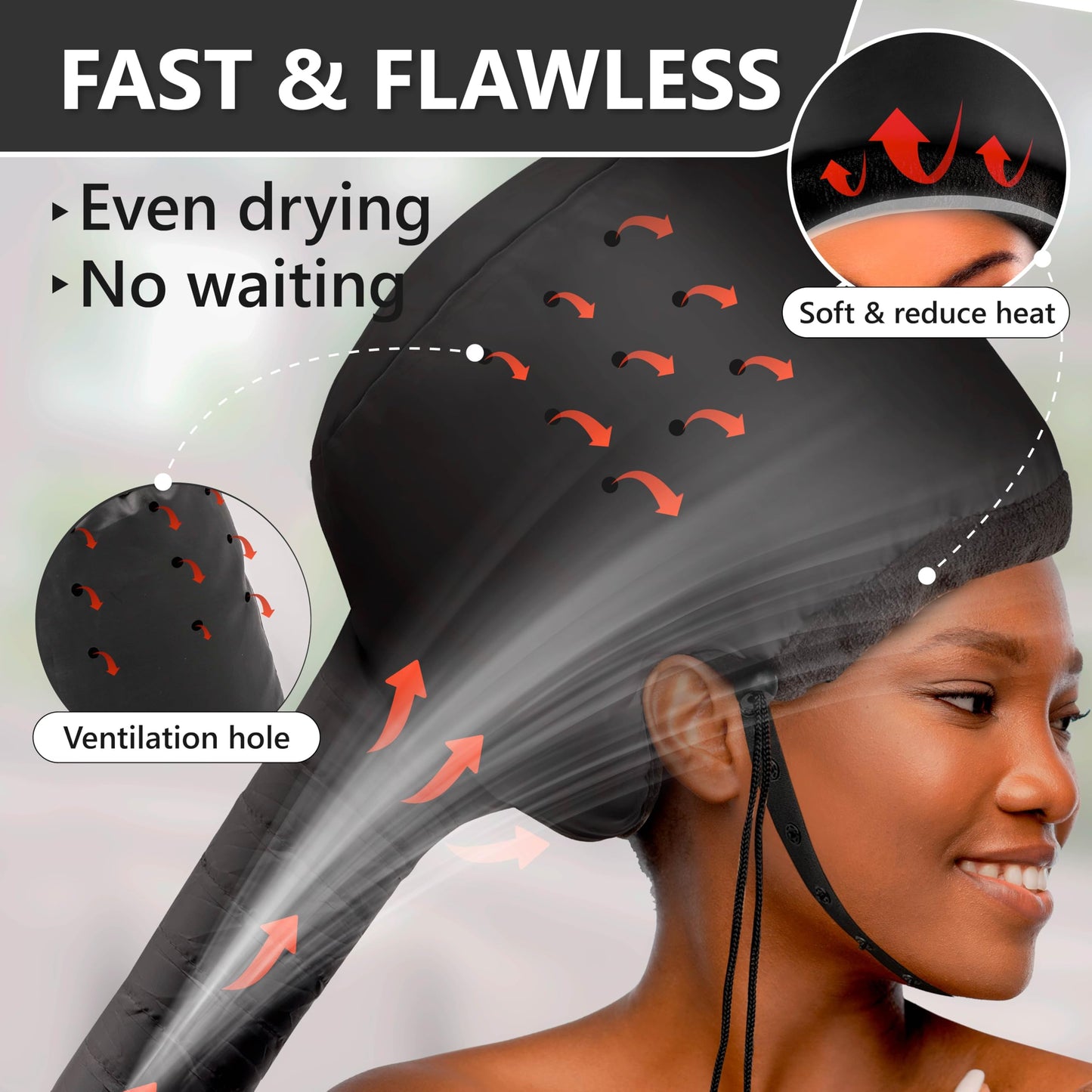 Gorro para secar el cabello rizado, tapa difusora para rizar, acelera el tiempo de secado, acondicionamiento profundo de seguridad en casa, portátil, ajustable