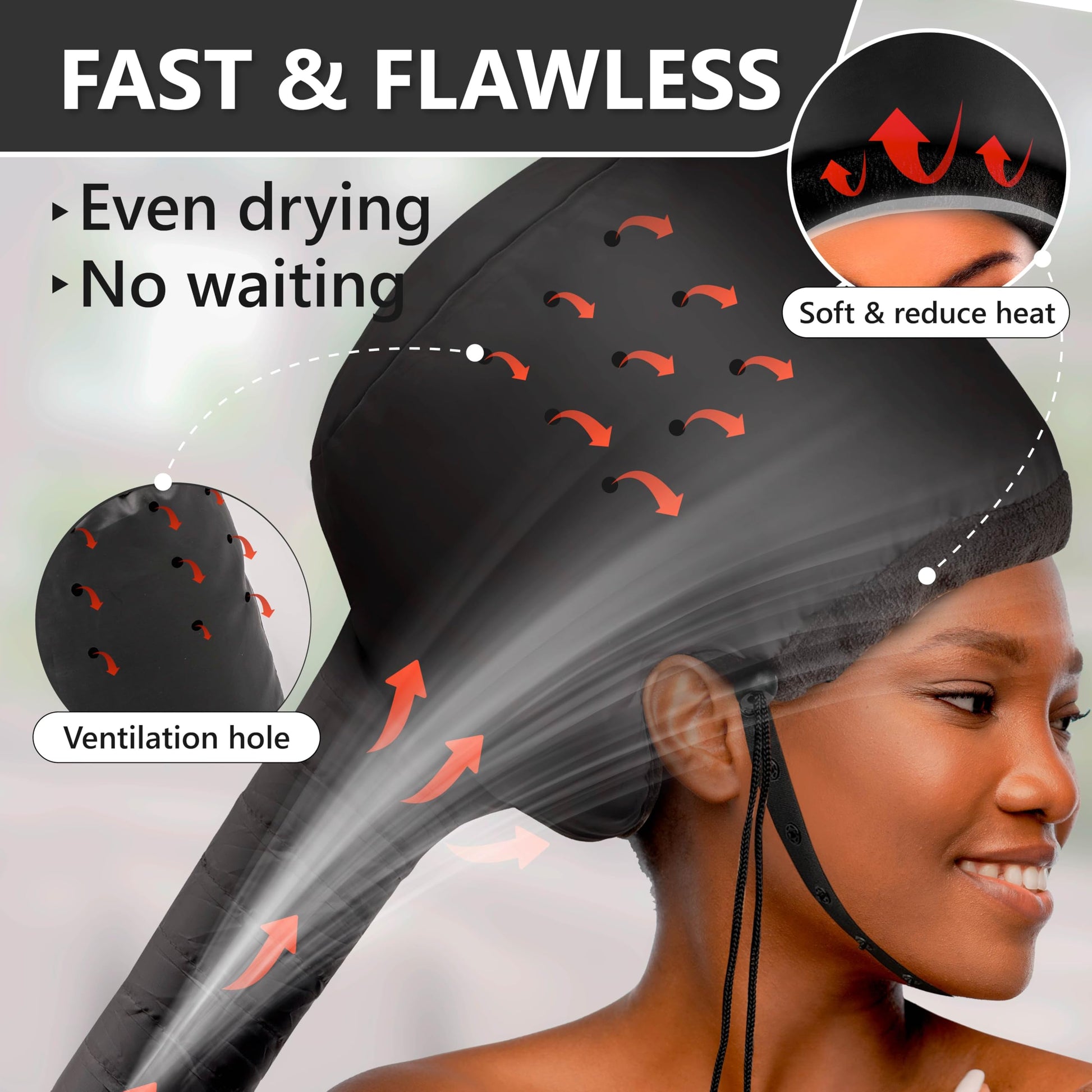 Gorro para secar el cabello rizado, tapa difusora para rizar, acelera el tiempo de secado, acondicionamiento profundo de seguridad en casa, portátil, ajustable