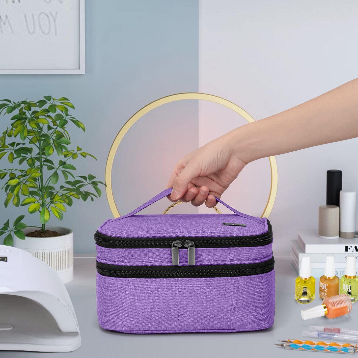 Luxja Nail Polish Carrying Case - Holds 30 Bottles (15ml - 0.5 fl.oz), Double-layer Organizer for Nail Polish and Manicure Set, Purple