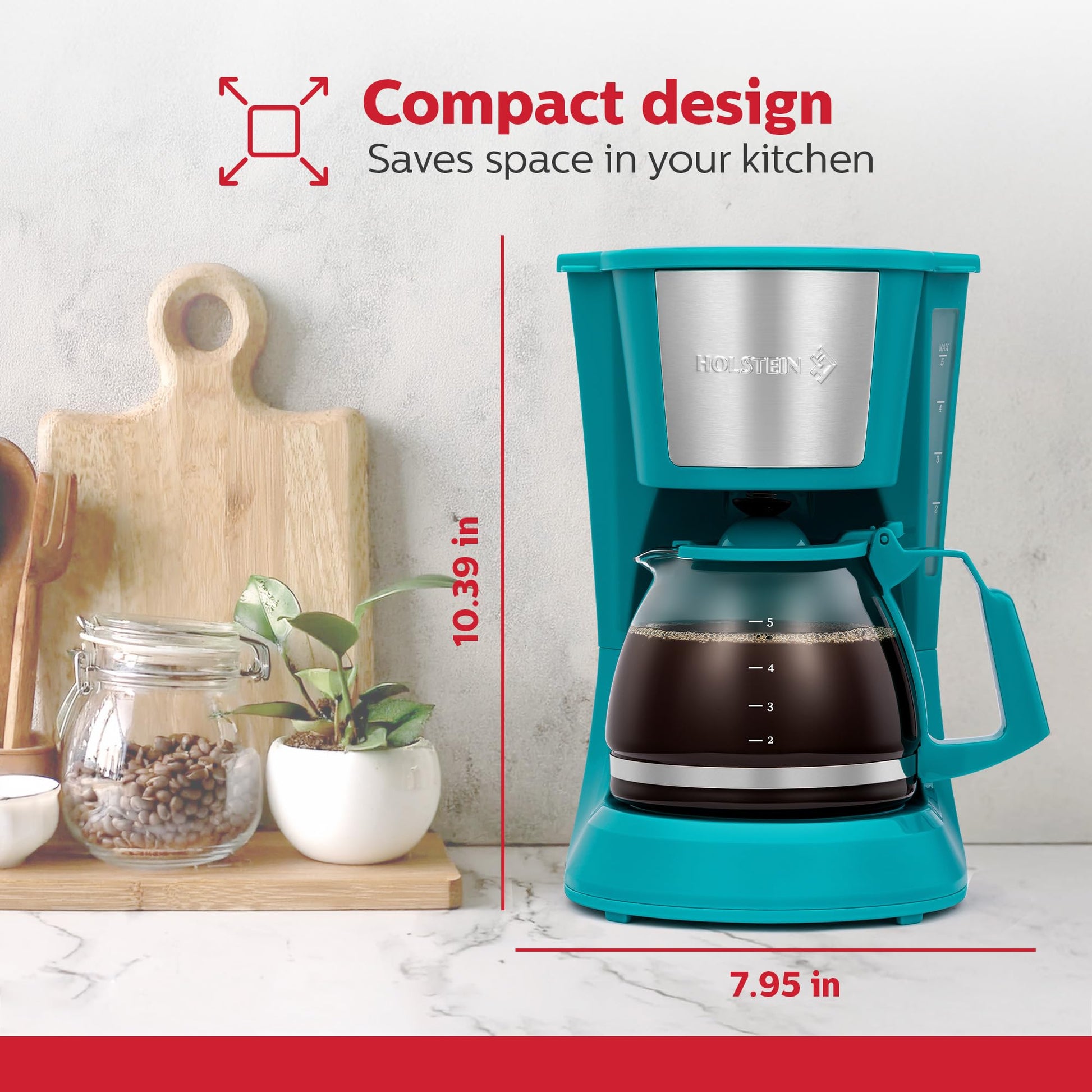 Cafetera de Goteo Holstein Housewares Verde Azulado con Filtro Permanente y Jarra de Vidrio