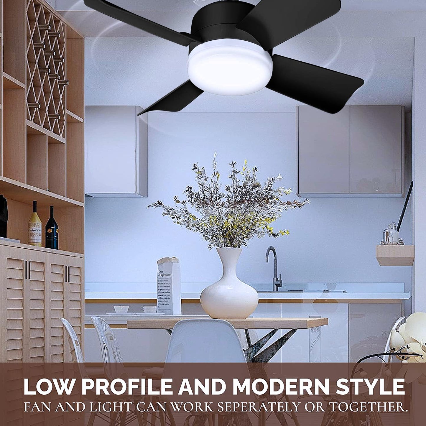 Bell + Howell - Ventilador de techo con socket, con luces led y control remoto, repuesto de foco, para dormitorio, cocina, sala, 1000 lúmenes, 5000 Kelvins, negro