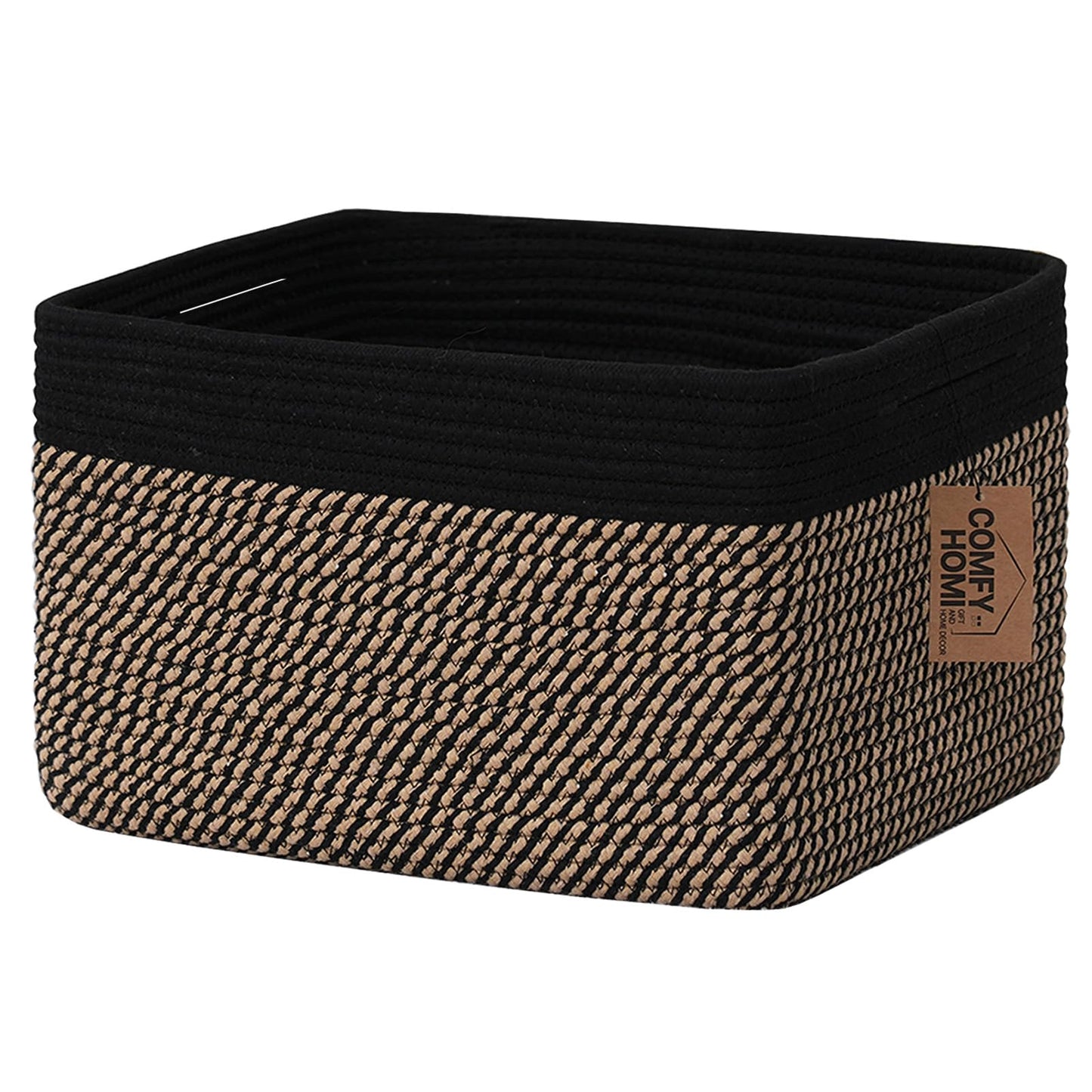 COMFY-HOMI Cesta tejida de cuerda de algodón con asas para estantes, juguetes, libros, cestas de almacenamiento de tela para organizar, organizador decorativo de juguetes de 13.5 x 11 x 9.5 pulgadas,