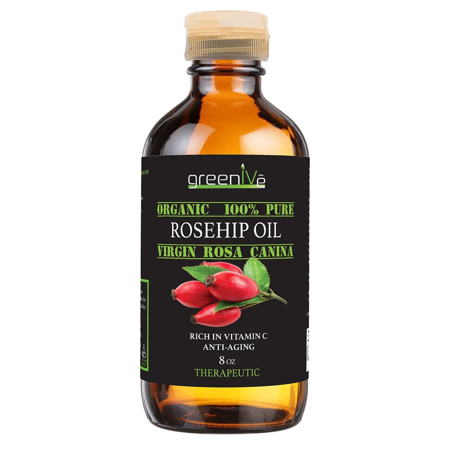 Greenive – Aceite de Rosa Mosqueta 100% Puro y Prensado en Frío – Rosa Canina – 236.59ml (8oz) – Unisex – Exclusivo en Amazon