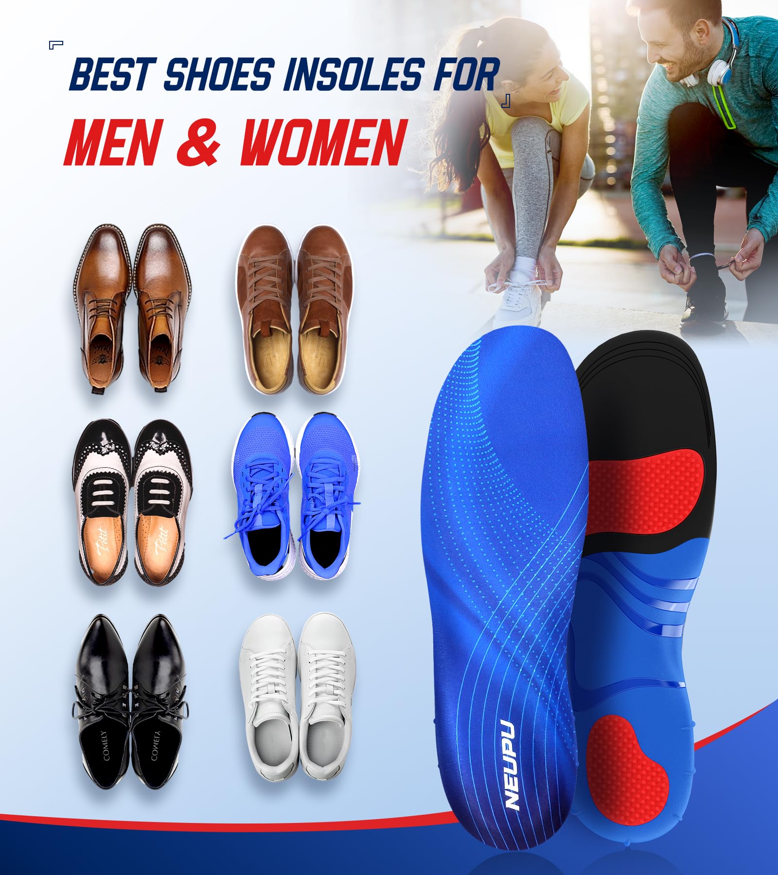 Plantillas de Fascitis Plantar NEUPU Negras Soporte de Arco Alto para Hombre y Mujer