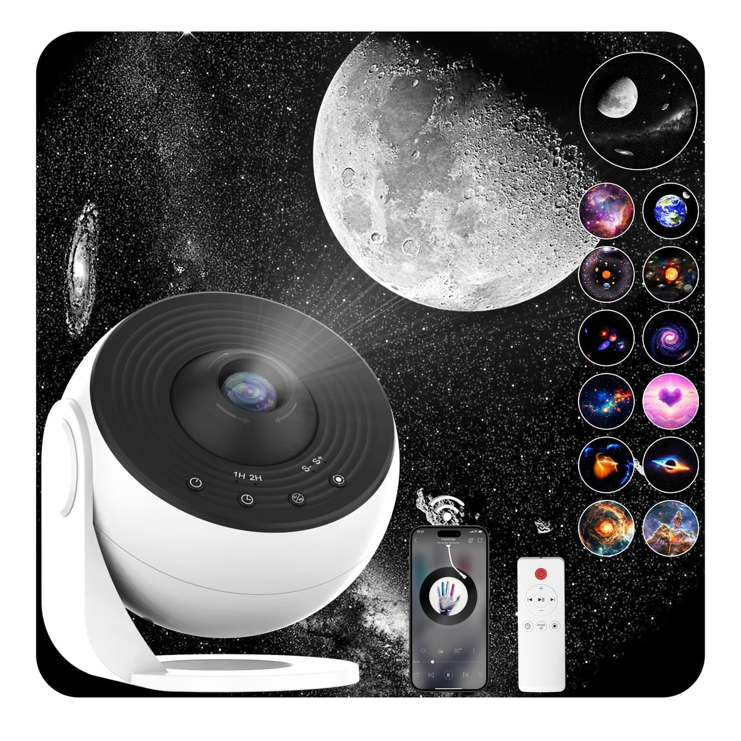 Orbislux Galaxy Projector Pro - Máquina de sonido para recámara, proyector de planetario 13 en 1 para niños y adultos con ruido blanco, altavoz de música Bluetooth, control remoto