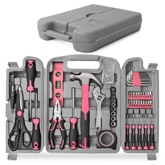 Hi-Spec Caja de Herramientas Rosa para El Hogar de 56 Piezas. Juego de Herramientas Completa para Reparación, Mantenimiento, y Mecánica. Martillo, Alicates, y Llaves. con Maletin de Almacenamiento